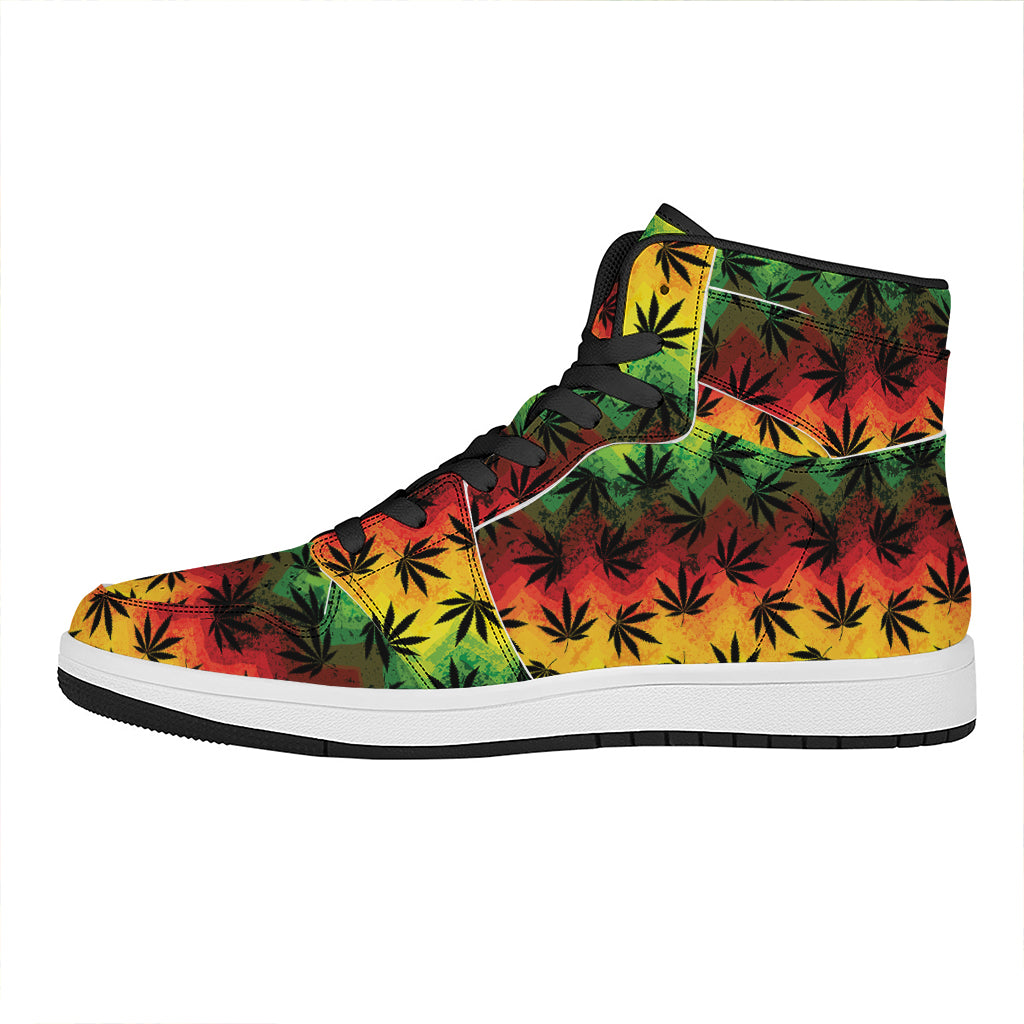 Cannabis Rasta Pattern Print High Top Leather Sneakers