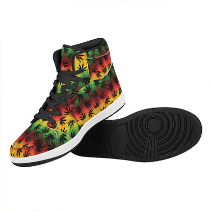 Cannabis Rasta Pattern Print High Top Leather Sneakers