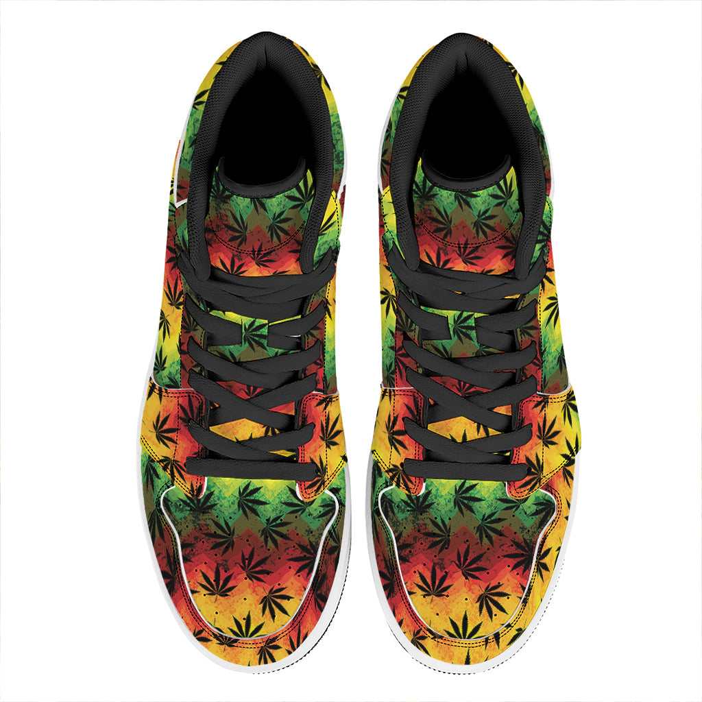 Cannabis Rasta Pattern Print High Top Leather Sneakers