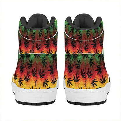 Cannabis Rasta Pattern Print High Top Leather Sneakers