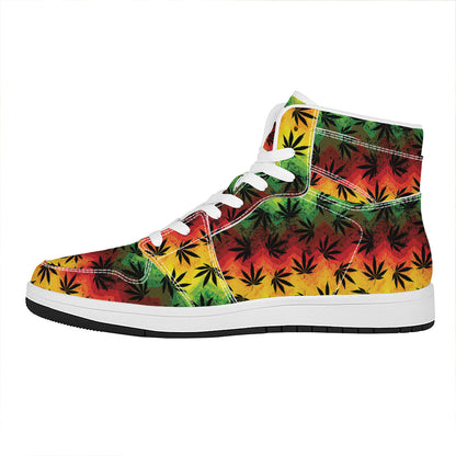 Cannabis Rasta Pattern Print High Top Leather Sneakers