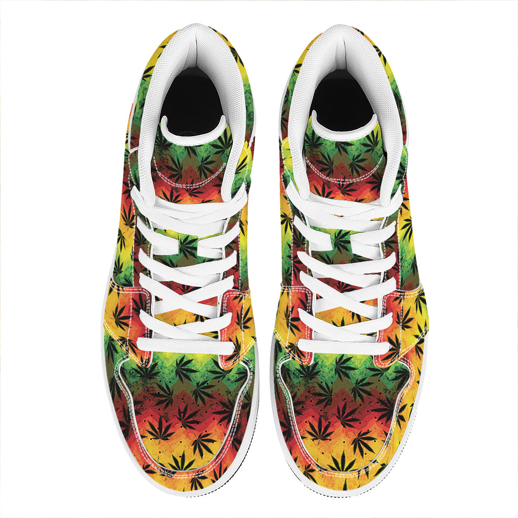 Cannabis Rasta Pattern Print High Top Leather Sneakers