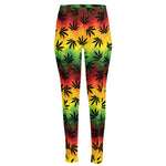 Cannabis Rasta Pattern Print High-Waisted Pocket Leggings