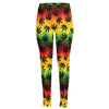 Cannabis Rasta Pattern Print High-Waisted Pocket Leggings