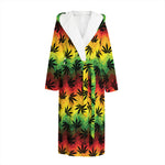 Cannabis Rasta Pattern Print Hooded Bathrobe