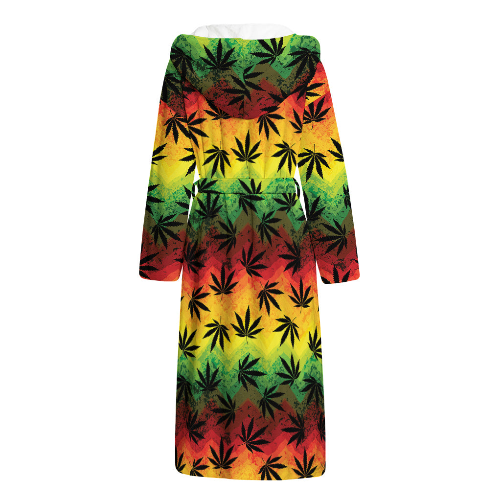 Cannabis Rasta Pattern Print Hooded Bathrobe