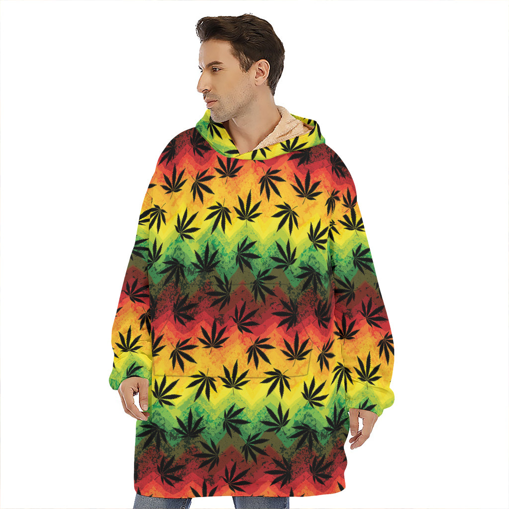 Cannabis Rasta Pattern Print Hoodie Blanket