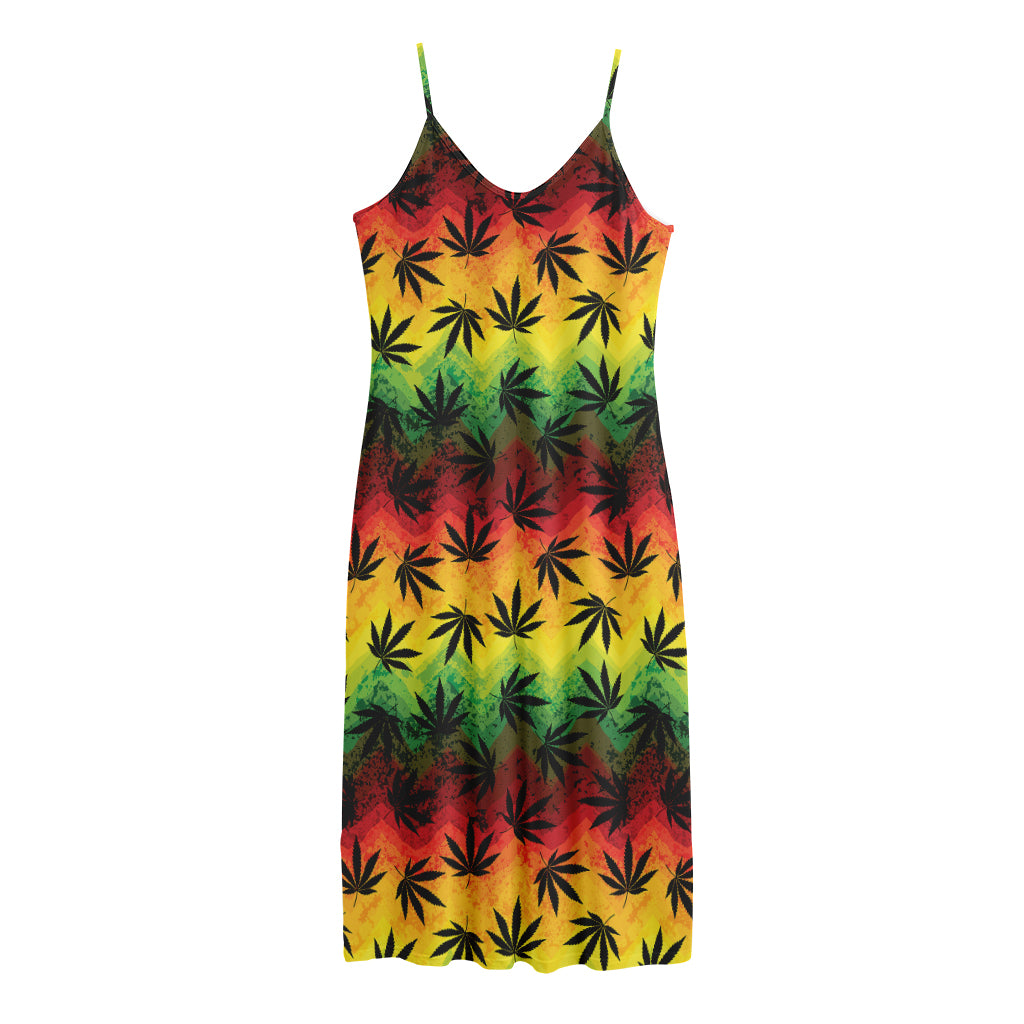 Cannabis Rasta Pattern Print Jersey Midi Cami Dress