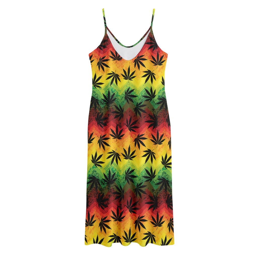 Cannabis Rasta Pattern Print Jersey Midi Cami Dress