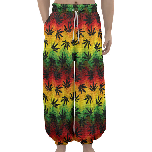 Cannabis Rasta Pattern Print Lantern Pants