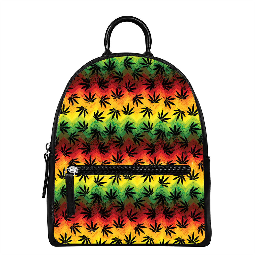 Cannabis Rasta Pattern Print Leather Backpack