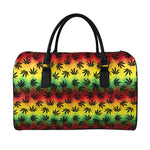 Cannabis Rasta Pattern Print Leather Duffle Bag