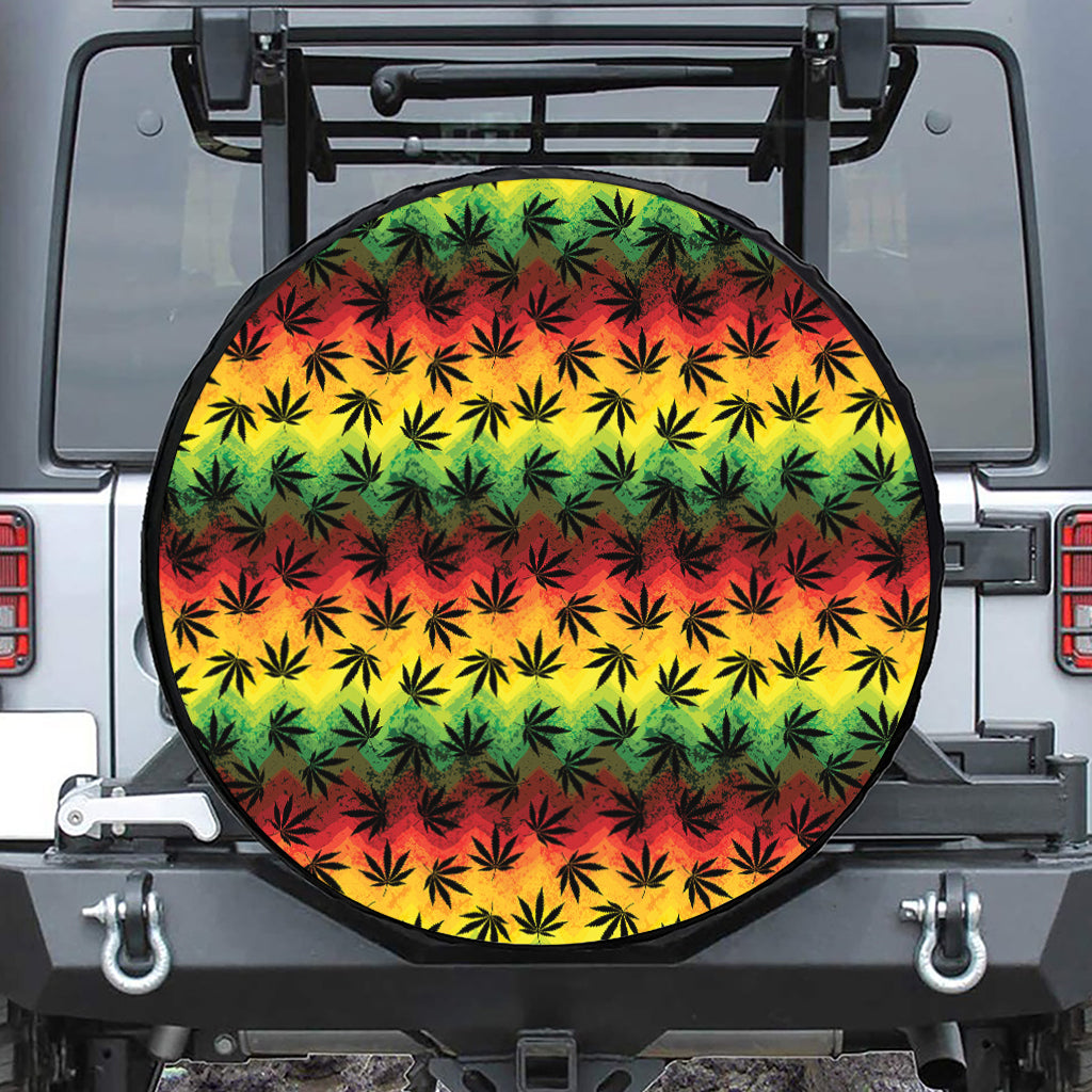 Cannabis Rasta Pattern Print Leather Spare Tire Cover