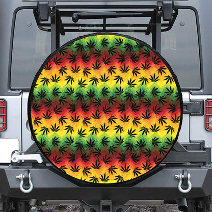 Cannabis Rasta Pattern Print Leather Spare Tire Cover