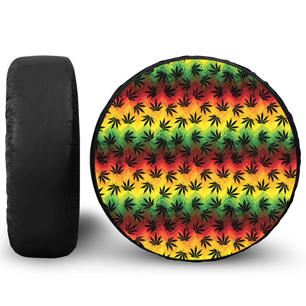 Cannabis Rasta Pattern Print Leather Spare Tire Cover