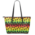 Cannabis Rasta Pattern Print Leather Tote Bag With Zipper