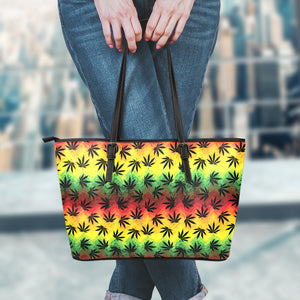 Cannabis Rasta Pattern Print Leather Tote Bag