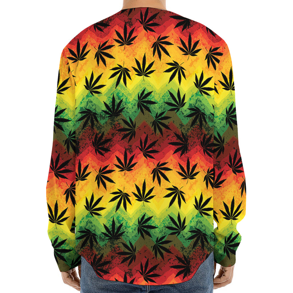 Cannabis Rasta Pattern Print Long Sleeve Baseball Jersey