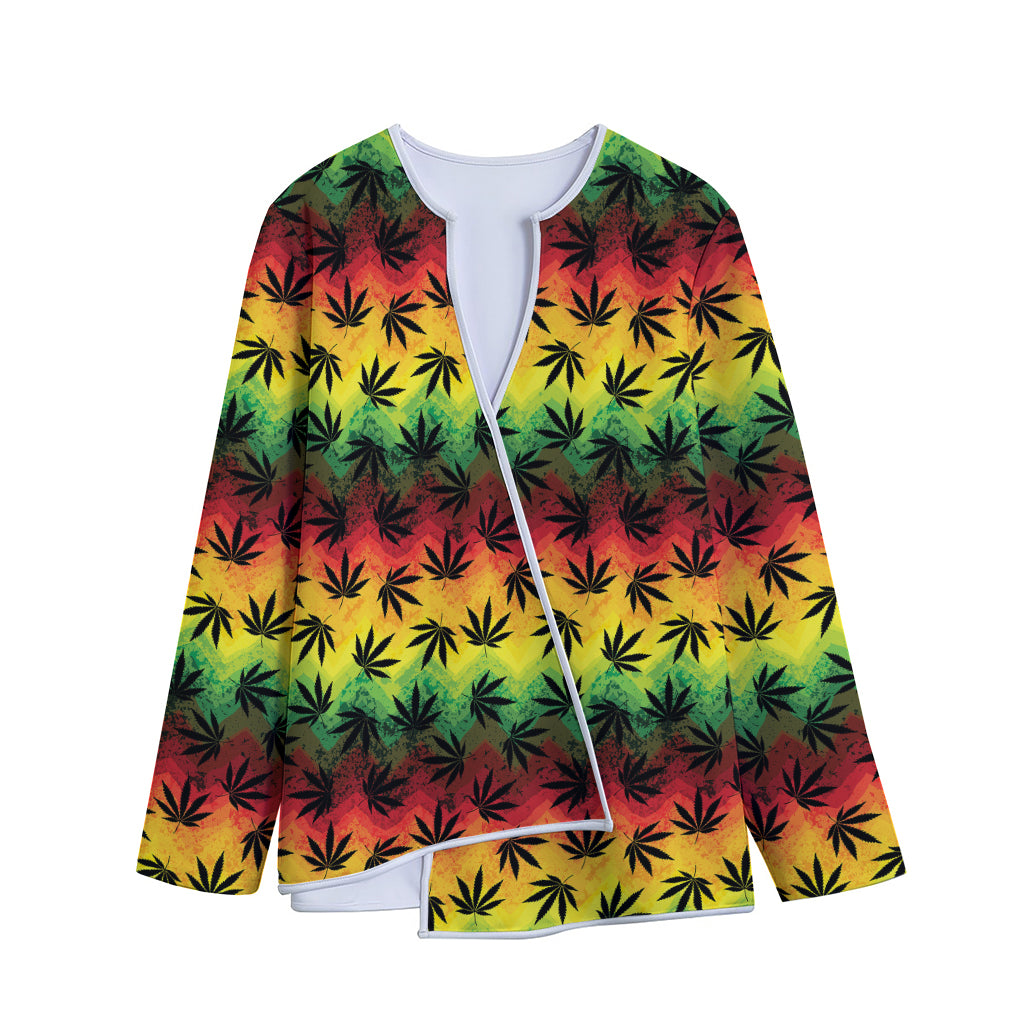 Cannabis Rasta Pattern Print Long Sleeve Short Coat