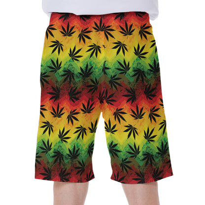 Cannabis Rasta Pattern Print Men's Beach Shorts