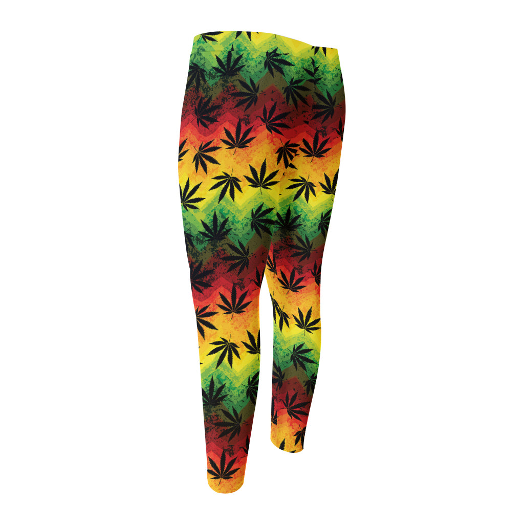 Cannabis Rasta Pattern Print Men's Compression Pants