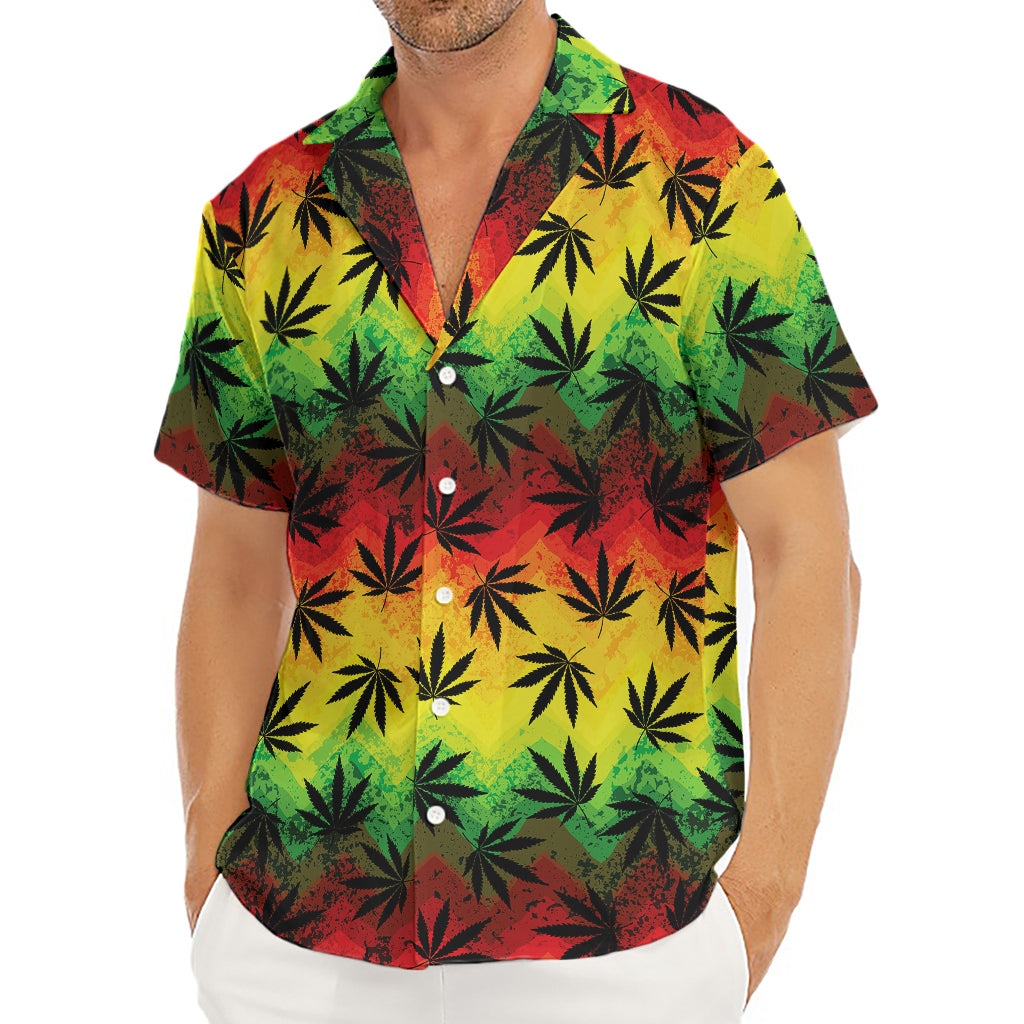 Cannabis Rasta Pattern Print Men's Deep V-Neck Shirt