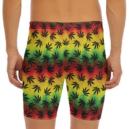 Cannabis Rasta Pattern Print Men's Long Boxer Briefs