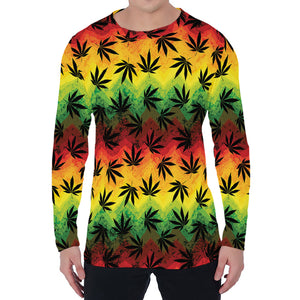 Cannabis Rasta Pattern Print Men's Long Sleeve T-Shirt