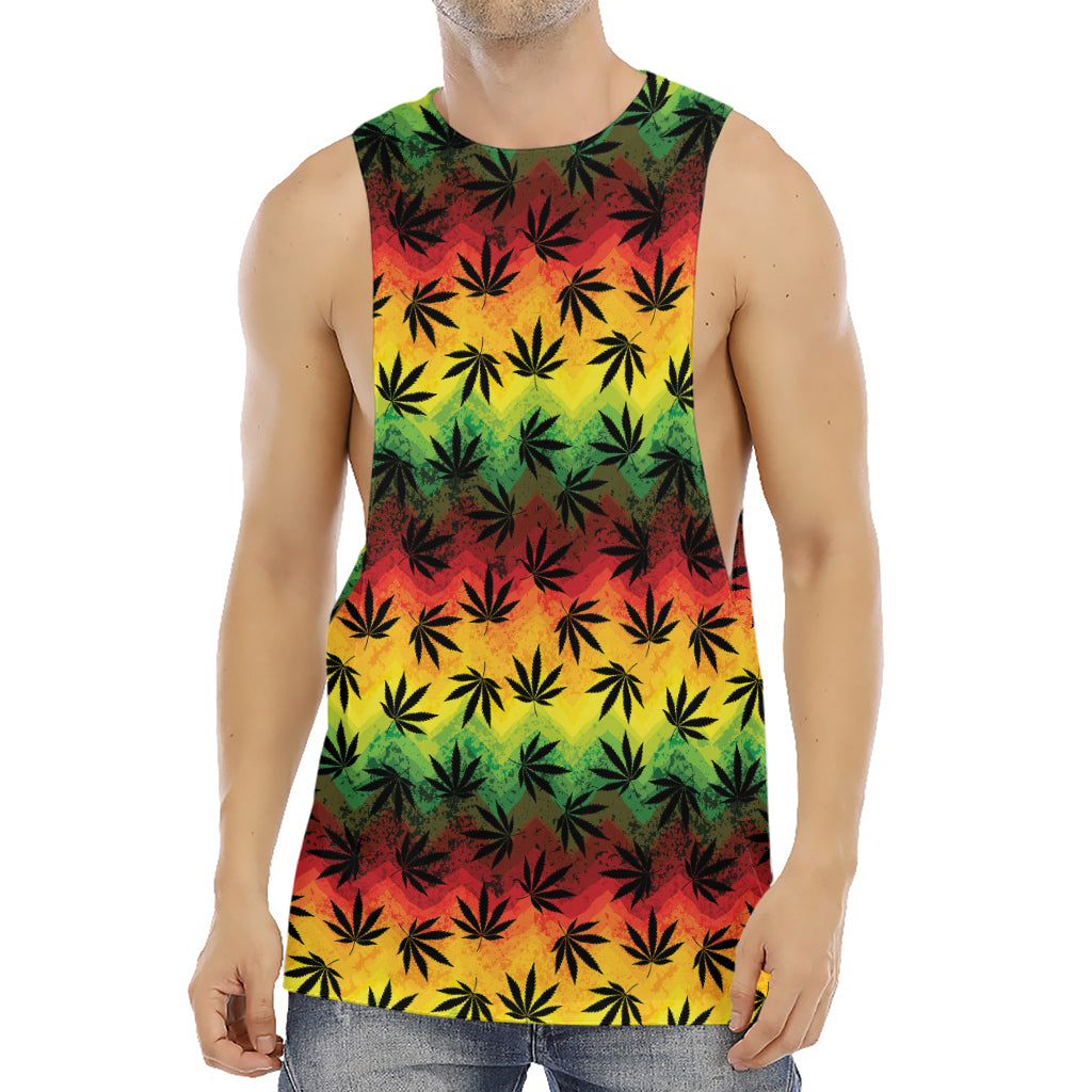 Cannabis Rasta Pattern Print Men's Muscle Tank Top