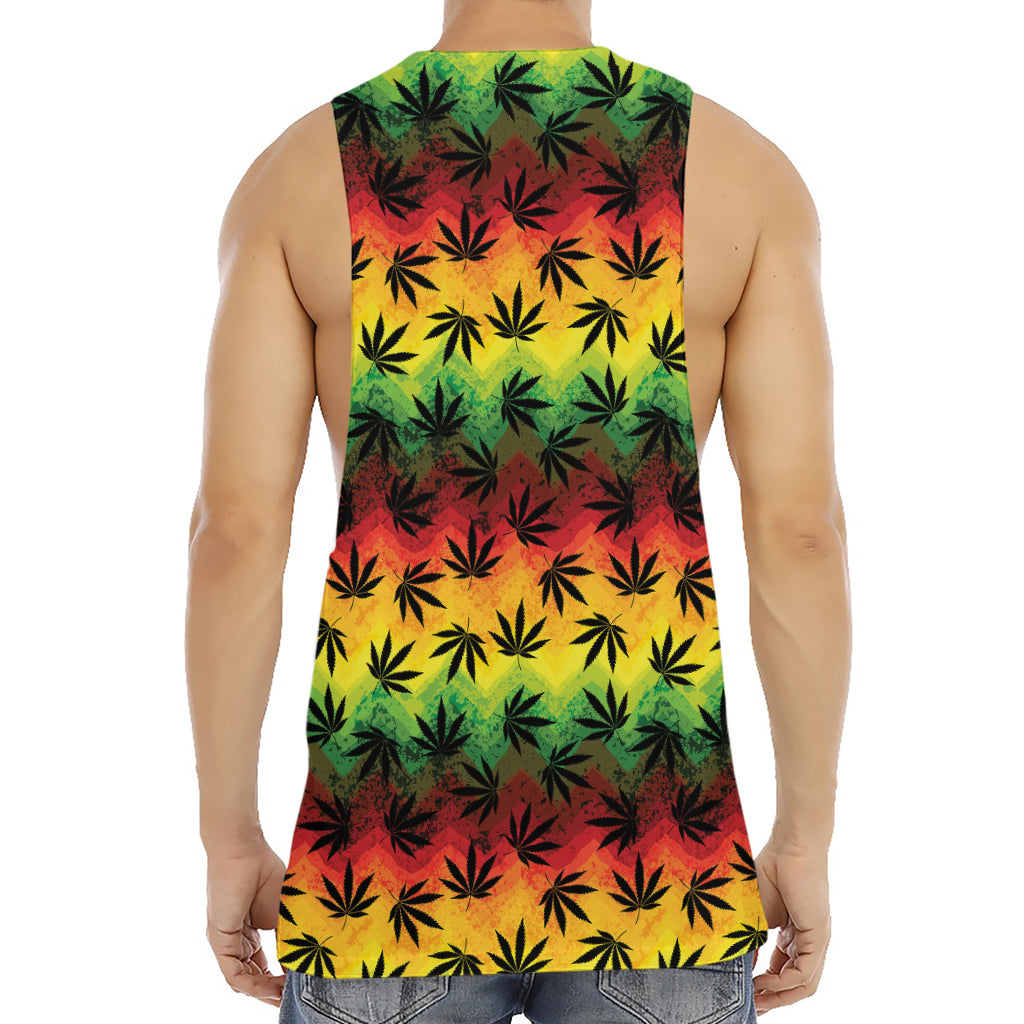 Cannabis Rasta Pattern Print Men's Muscle Tank Top