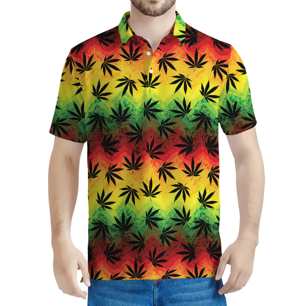 Cannabis Rasta Pattern Print Men's Polo Shirt