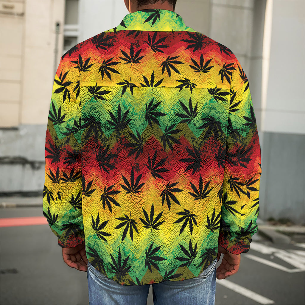 Cannabis Rasta Pattern Print Men's Shirt Jacket