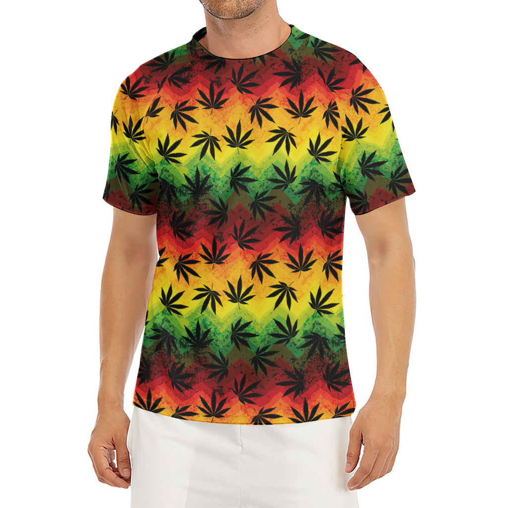 Cannabis Rasta Pattern Print Men's Short Sleeve Rash Guard