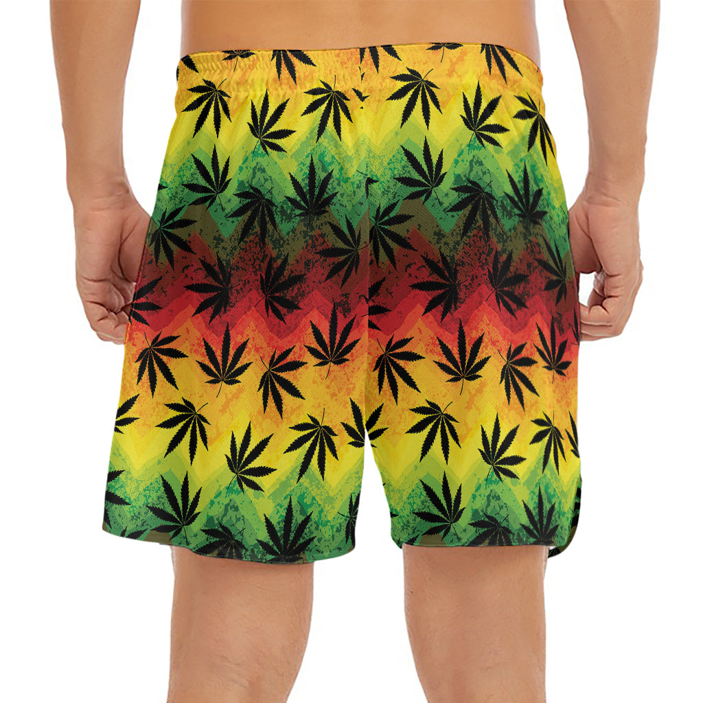 Cannabis Rasta Pattern Print Men's Split Running Shorts