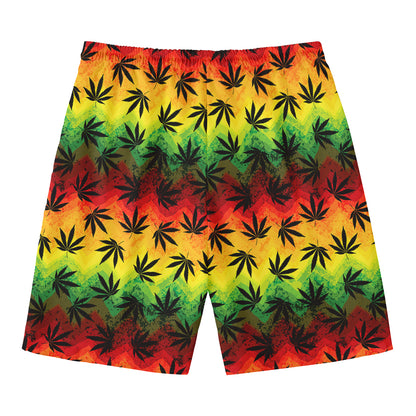 Cannabis Rasta Pattern Print Men's Swim Trunks