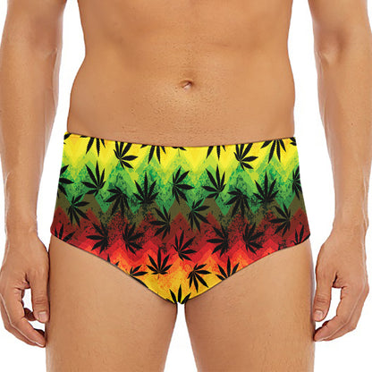 Cannabis Rasta Pattern Print Men's Triangle Swim Briefs