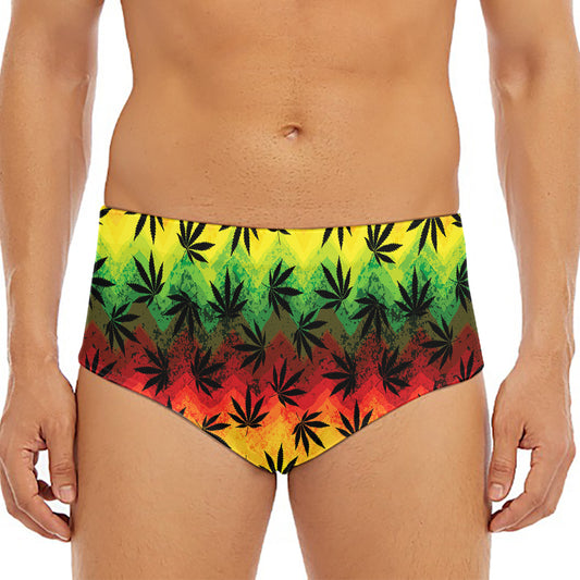 Cannabis Rasta Pattern Print Men's Triangle Swim Briefs