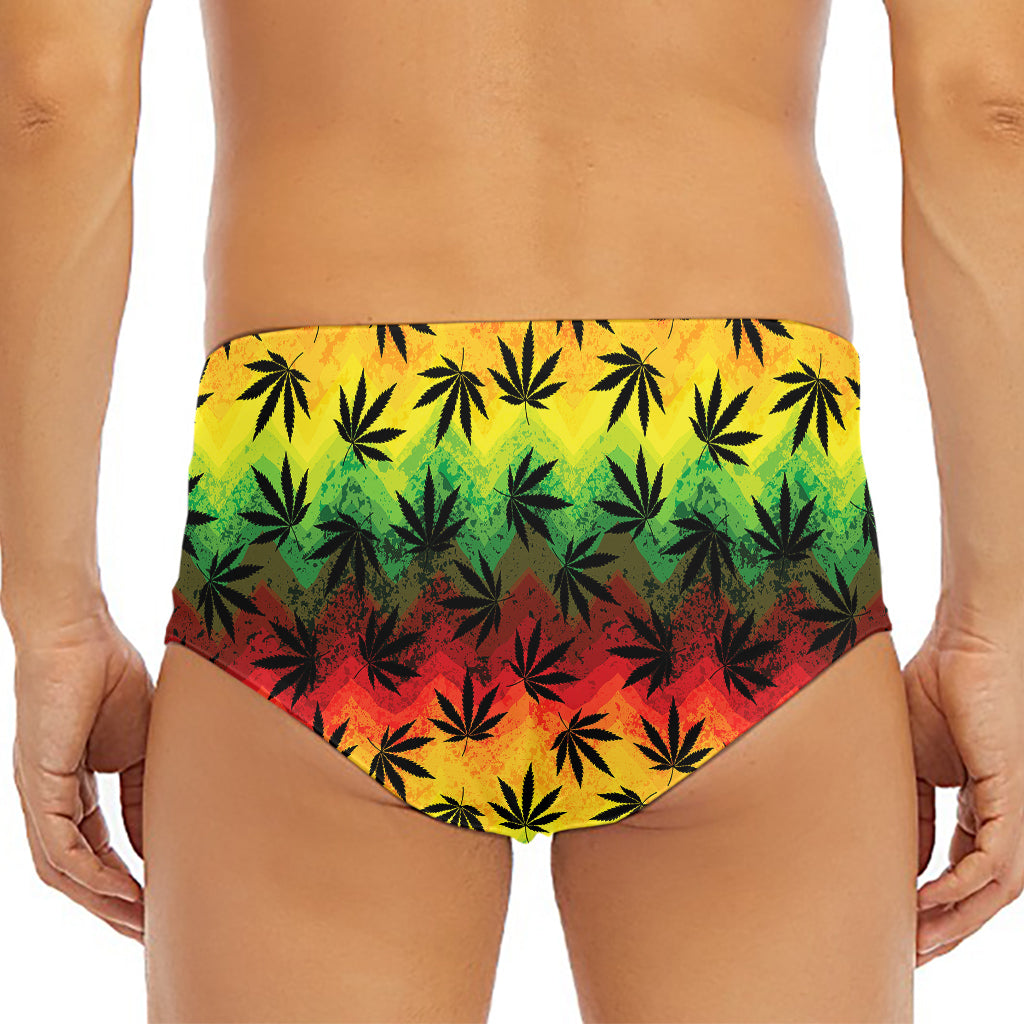 Cannabis Rasta Pattern Print Men's Triangle Swim Briefs