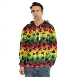 Cannabis Rasta Pattern Print Men's Velvet Pullover Hoodie