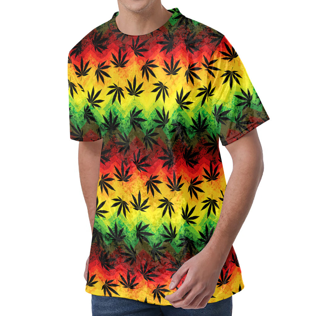 Cannabis Rasta Pattern Print Men's Velvet T-Shirt