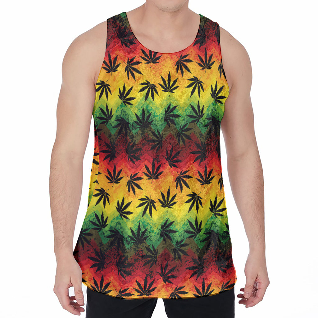 Cannabis Rasta Pattern Print Men's Velvet Tank Top