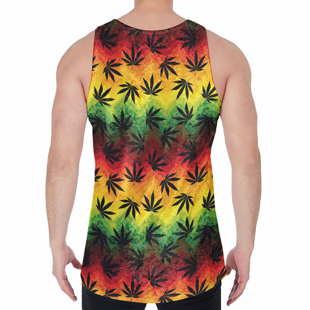 Cannabis Rasta Pattern Print Men's Velvet Tank Top