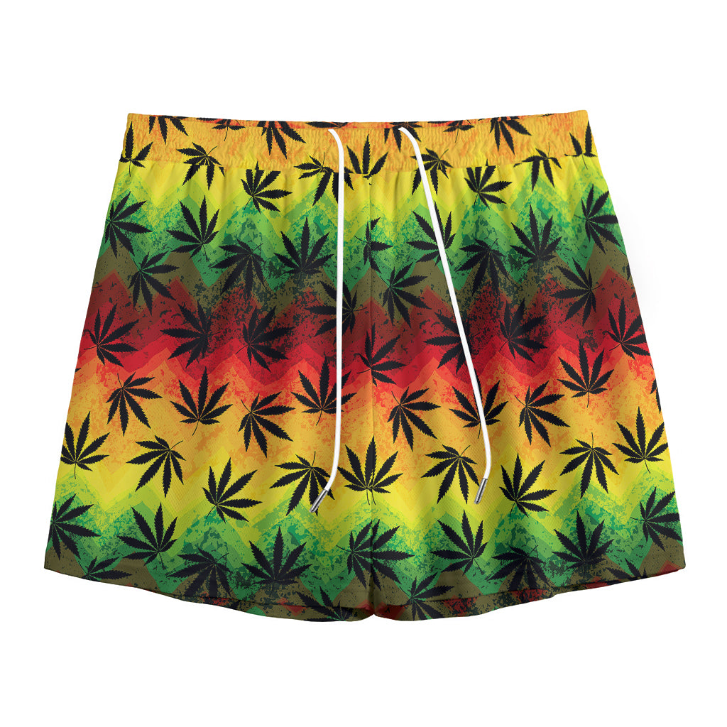 Cannabis Rasta Pattern Print Mesh Shorts