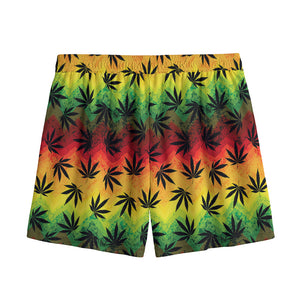 Cannabis Rasta Pattern Print Mesh Shorts