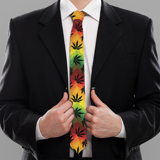 Cannabis Rasta Pattern Print Necktie