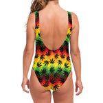 Cannabis Rasta Pattern Print One Piece Swimsuit