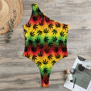 Cannabis Rasta Pattern Print One Shoulder Bodysuit