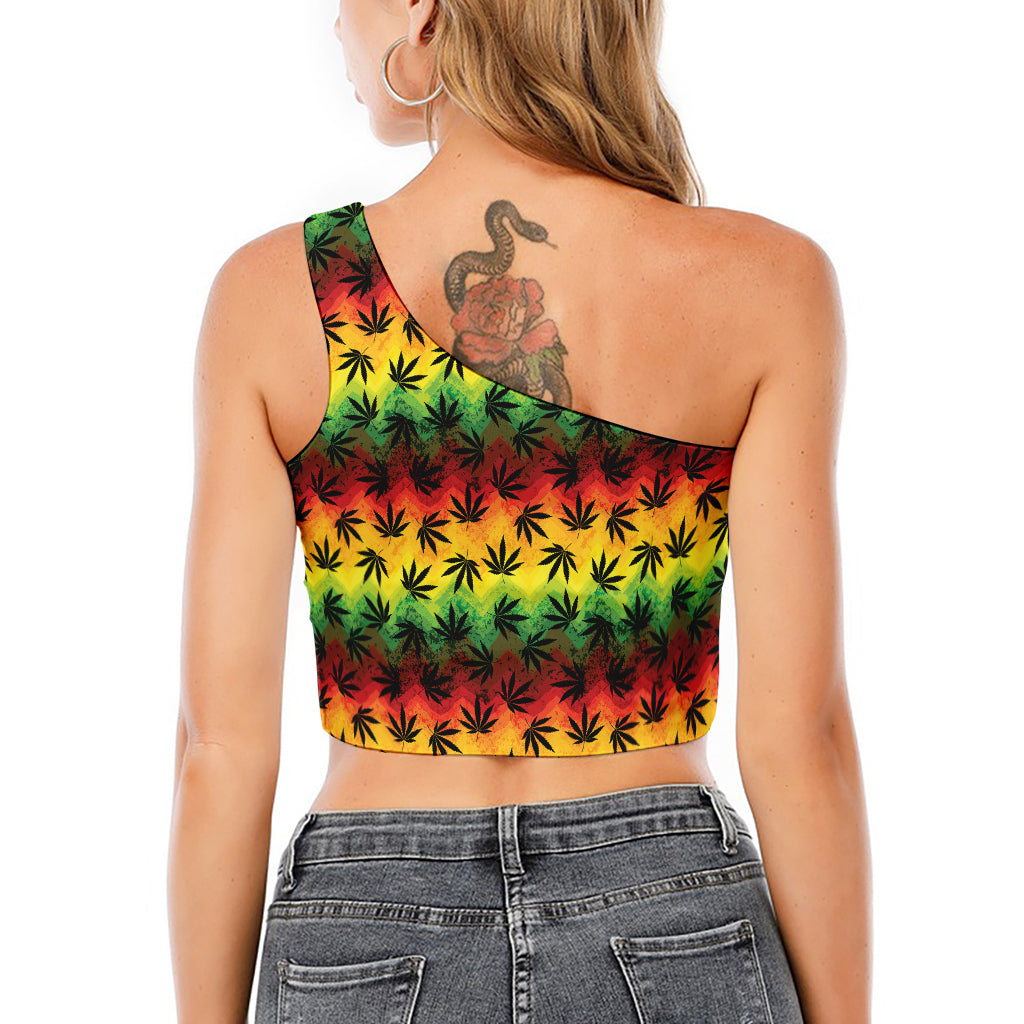 Cannabis Rasta Pattern Print One Shoulder Crop Top