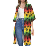 Cannabis Rasta Pattern Print Open Front Beach Cover Up