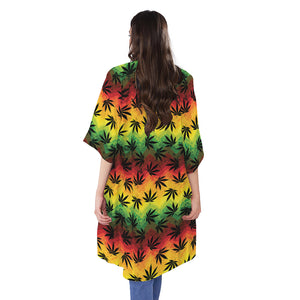 Cannabis Rasta Pattern Print Open Front Beach Cover Up